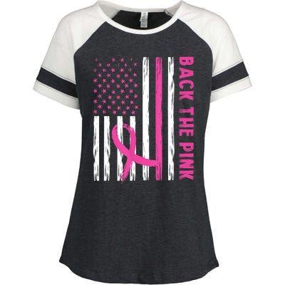 Back The Pink Ribbon Flag Breast Cancer Warrior Men Women Enza Ladies Jersey Colorblock Tee