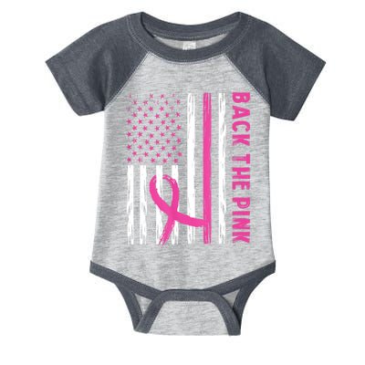 Back The Pink Ribbon Flag Breast Cancer Warrior Men Women Infant Baby Jersey Bodysuit