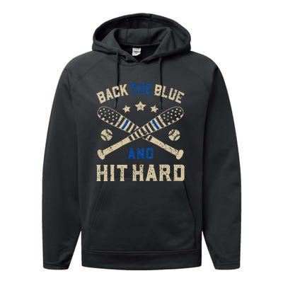 Baseball Team Pitcher Police Sheriff Supporter Back The Blue Performance Fleece Hoodie