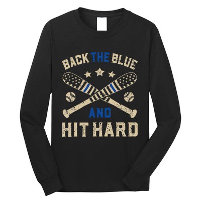 Baseball Team Pitcher Police Sheriff Supporter Back The Blue Long Sleeve Shirt