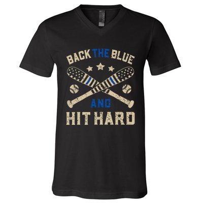 Baseball Team Pitcher Police Sheriff Supporter Back The Blue V-Neck T-Shirt