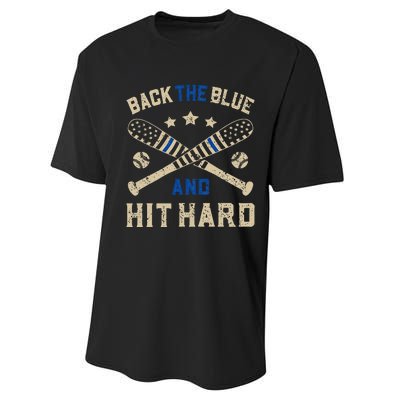 Baseball Team Pitcher Police Sheriff Supporter Back The Blue Performance Sprint T-Shirt