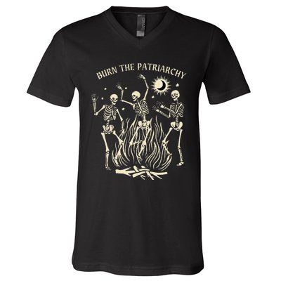 Burn The Patriarchy Funny Feminist Halloween V-Neck T-Shirt