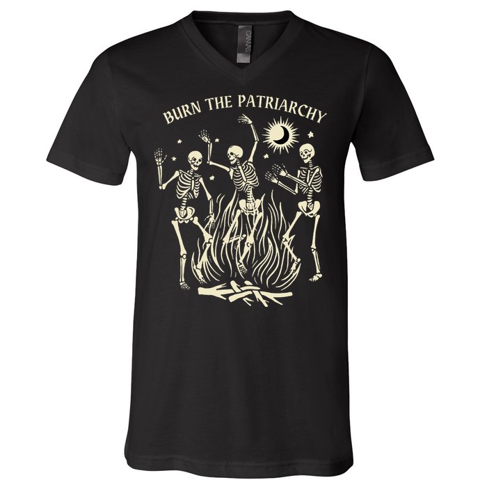 Burn The Patriarchy Funny Feminist Halloween V-Neck T-Shirt