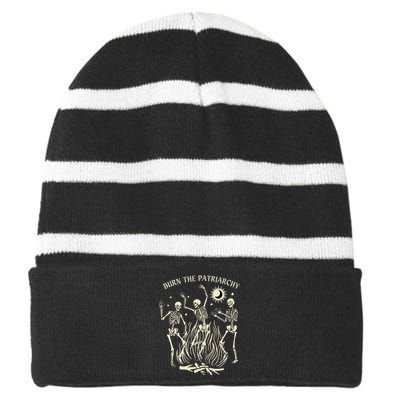 Burn The Patriarchy Funny Feminist Halloween Striped Beanie with Solid Band