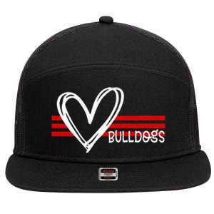 Bulldogs Team Pride School Spirit White Red Heart 7 Panel Mesh Trucker Snapback Hat