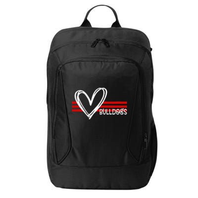 Bulldogs Team Pride School Spirit White Red Heart City Backpack