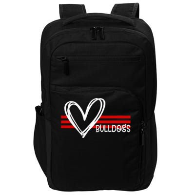 Bulldogs Team Pride School Spirit White Red Heart Impact Tech Backpack