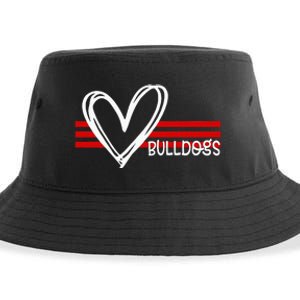 Bulldogs Team Pride School Spirit White Red Heart Sustainable Bucket Hat