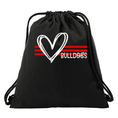 Bulldogs Team Pride School Spirit White Red Heart Drawstring Bag