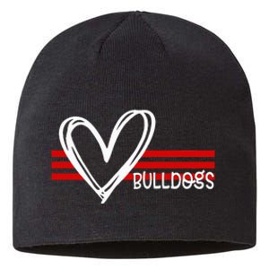 Bulldogs Team Pride School Spirit White Red Heart Sustainable Beanie