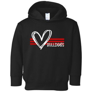 Bulldogs Team Pride School Spirit White Red Heart Toddler Hoodie