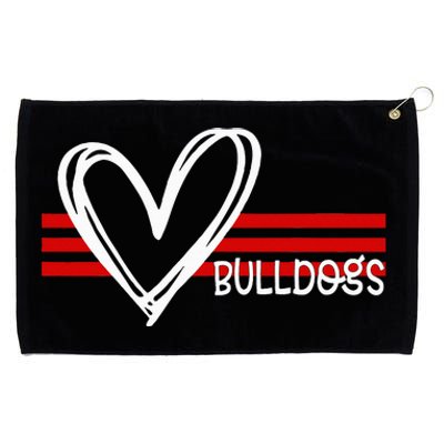 Bulldogs Team Pride School Spirit White Red Heart Grommeted Golf Towel