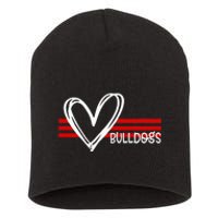 Bulldogs Team Pride School Spirit White Red Heart Short Acrylic Beanie