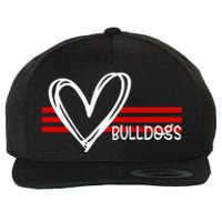 Bulldogs Team Pride School Spirit White Red Heart Wool Snapback Cap