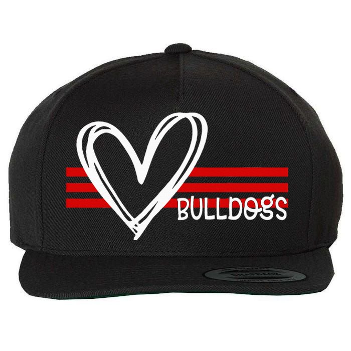 Bulldogs Team Pride School Spirit White Red Heart Wool Snapback Cap