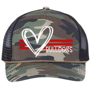 Bulldogs Team Pride School Spirit White Red Heart Retro Rope Trucker Hat Cap