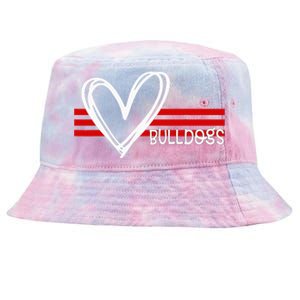 Bulldogs Team Pride School Spirit White Red Heart Tie-Dyed Bucket Hat