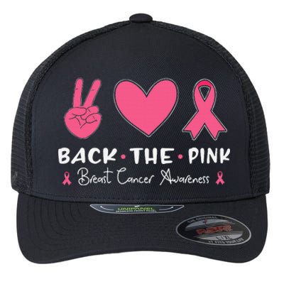 Back The Pink Ribbon American Flag Breast Cancer Awareness Flexfit Unipanel Trucker Cap