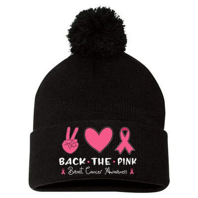 Back The Pink Ribbon American Flag Breast Cancer Awareness Pom Pom 12in Knit Beanie