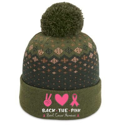 Back The Pink Ribbon American Flag Breast Cancer Awareness The Baniff Cuffed Pom Beanie