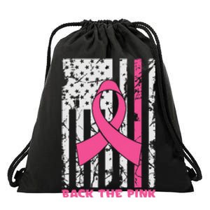 Back The Pink Breast Cancer Awareness Flag Drawstring Bag