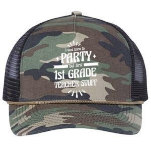 Born To Party First Grade Teacher Stuff Retro Rope Trucker Hat Cap