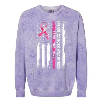 Back The Pink Ribbon American Flag Breast Cancer Awareness Colorblast Crewneck Sweatshirt