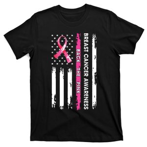 Back The Pink Ribbon American Flag Breast Cancer Awareness T-Shirt