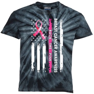 Back The Pink Ribbon American Flag Breast Cancer Awareness Kids Tie-Dye T-Shirt