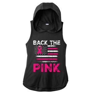 Back The Pink Ribbon Flag Breast Cancer Warrior Ladies PosiCharge Tri-Blend Wicking Draft Hoodie Tank