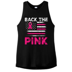 Back The Pink Ribbon Flag Breast Cancer Warrior Ladies PosiCharge Tri-Blend Wicking Tank