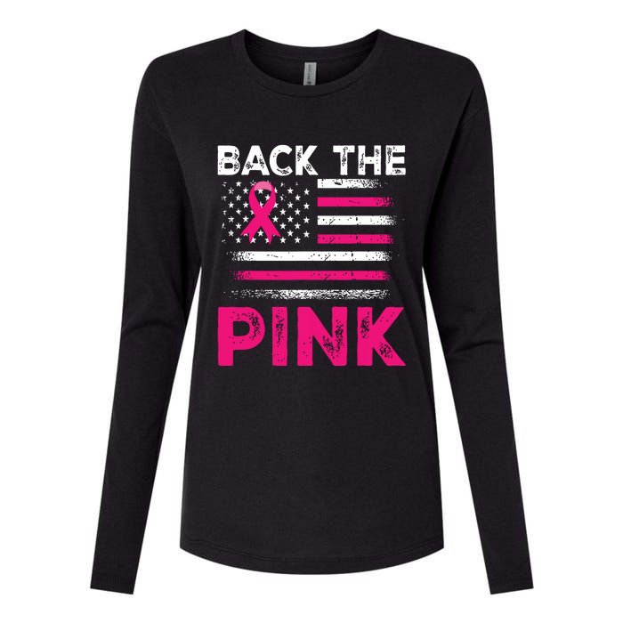 Back The Pink Ribbon Flag Breast Cancer Warrior Womens Cotton Relaxed Long Sleeve T-Shirt