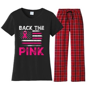 Back The Pink Ribbon Flag Breast Cancer Warrior Women's Flannel Pajama Set