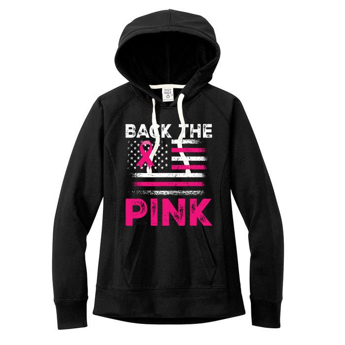 Back The Pink Ribbon Flag Breast Cancer Warrior Women's Fleece Hoodie