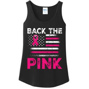 Back The Pink Ribbon Flag Breast Cancer Warrior Ladies Essential Tank