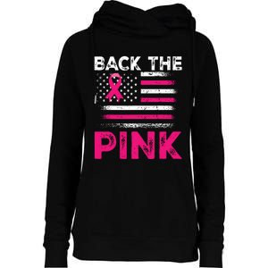 Back The Pink Ribbon Flag Breast Cancer Warrior Womens Funnel Neck Pullover Hood