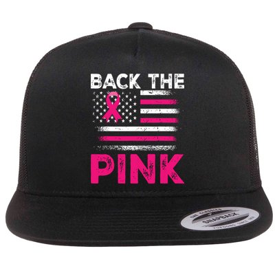 Back The Pink Ribbon Flag Breast Cancer Warrior Flatbill Hat