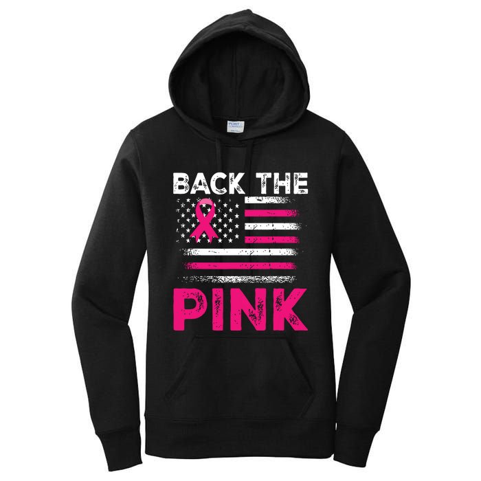 Back The Pink Ribbon Flag Breast Cancer Warrior Women's Pullover Hoodie