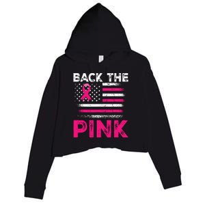 Back The Pink Ribbon Flag Breast Cancer Warrior Crop Fleece Hoodie