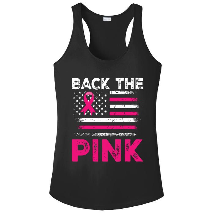 Back The Pink Ribbon Flag Breast Cancer Warrior Ladies PosiCharge Competitor Racerback Tank