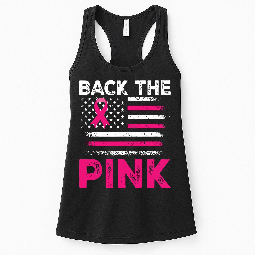 Back The Pink Ribbon Flag Breast Cancer Warrior Womens Tank Top
