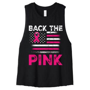 Back The Pink Ribbon Flag Breast Cancer Warrior Women's Racerback Cropped Tank