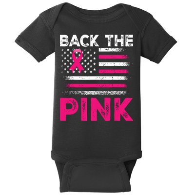 Back The Pink Ribbon Flag Breast Cancer Warrior Baby Bodysuit