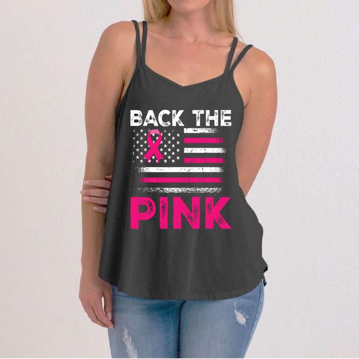 Back The Pink Ribbon Flag Breast Cancer Warrior Women's Strappy Tank