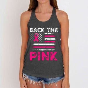 Back The Pink Ribbon Flag Breast Cancer Warrior Women's Knotted Racerback Tank