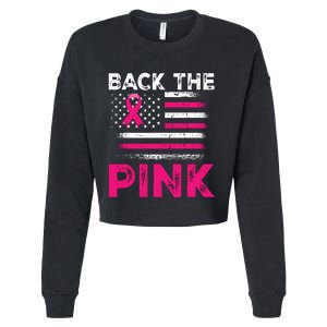 Back The Pink Ribbon Flag Breast Cancer Warrior Cropped Pullover Crew