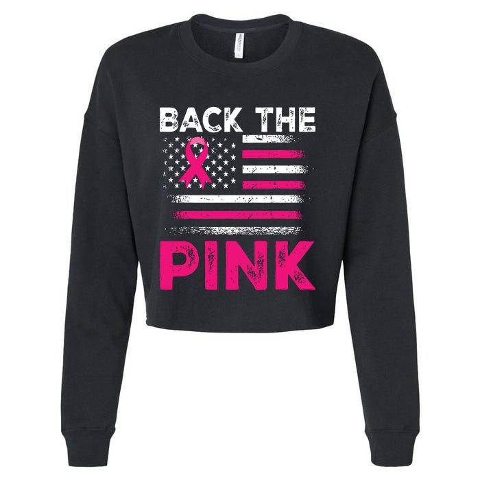 Back The Pink Ribbon Flag Breast Cancer Warrior Cropped Pullover Crew