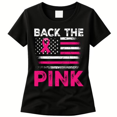 Back The Pink Ribbon Flag Breast Cancer Warrior Womens T-Shirt