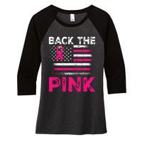 Back The Pink Ribbon Flag Breast Cancer Warrior Women's Tri-Blend 3/4-Sleeve Raglan Shirt